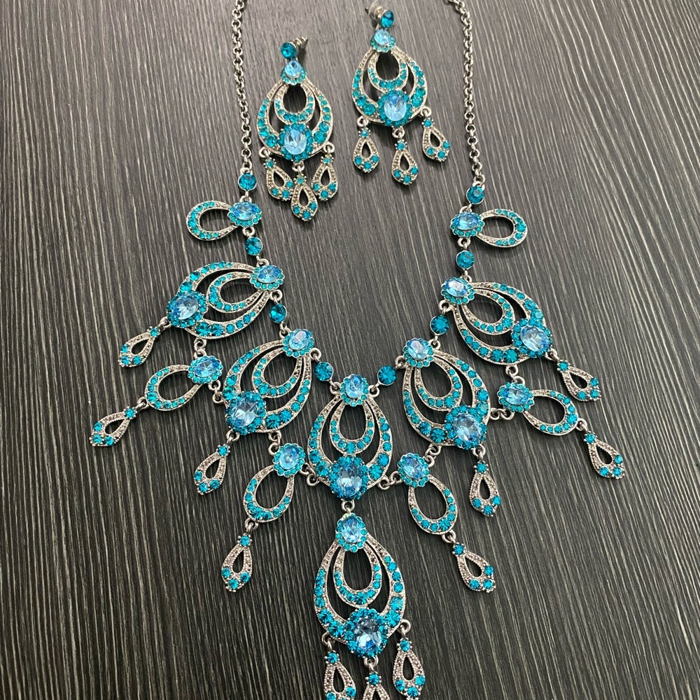 Light blue  Statement Necklace and Earrings Set for wedding or parties